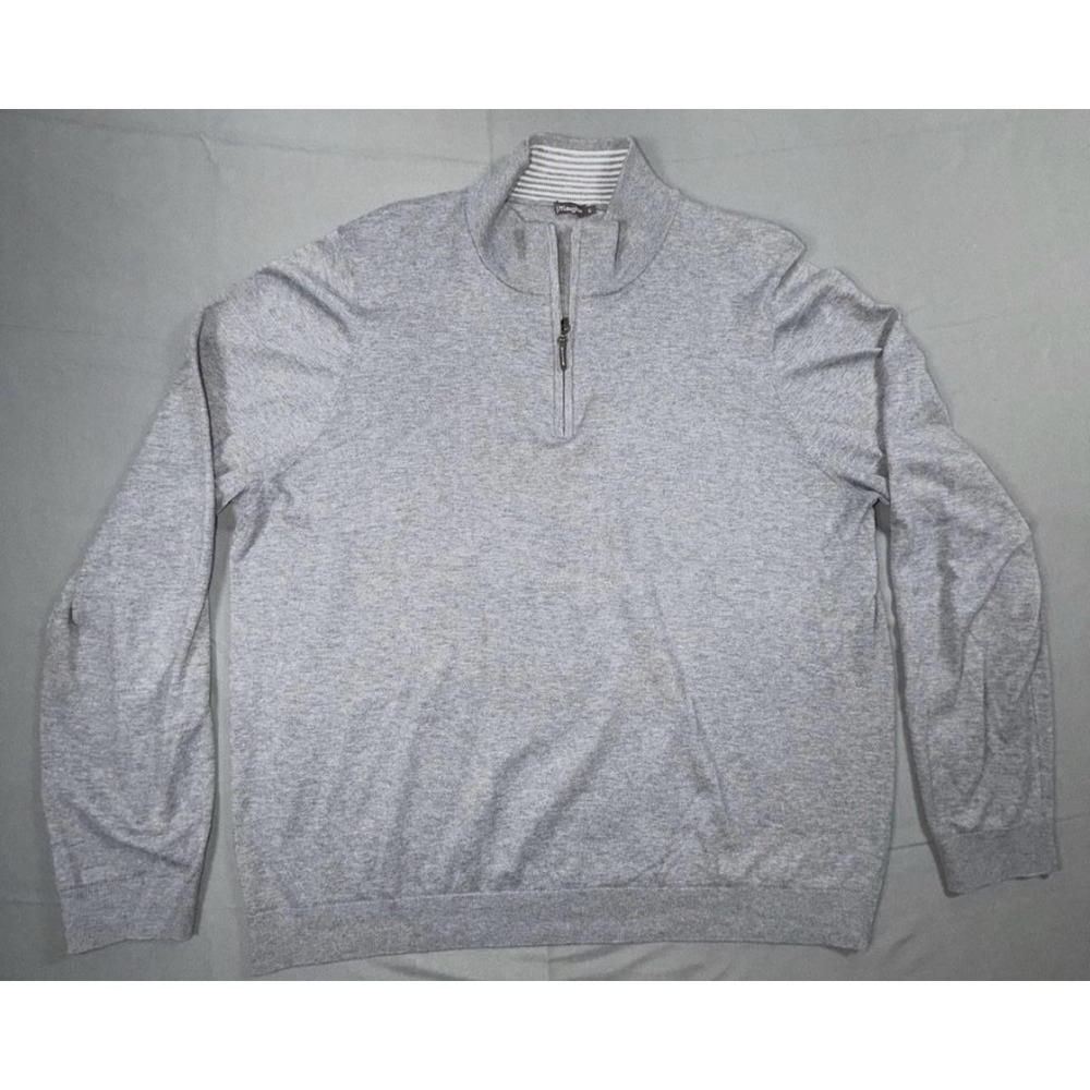 J McLaughlin Sweater Mens XL Gray 1/4 Zip Mock Neck Cotton Cashmere Blend Knit